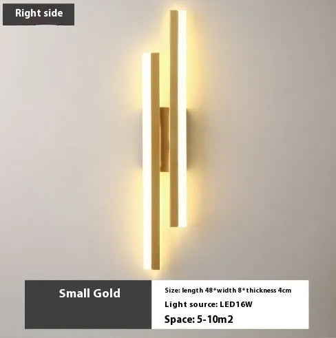 Scandinavian minimalist LED wall light with acrylic shade in black or gold finish, 50cm length