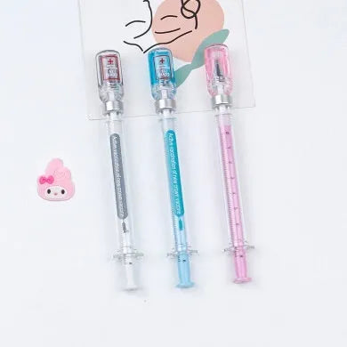 Creative vaccine design gel pen with black ink refill showing 15.7cm length