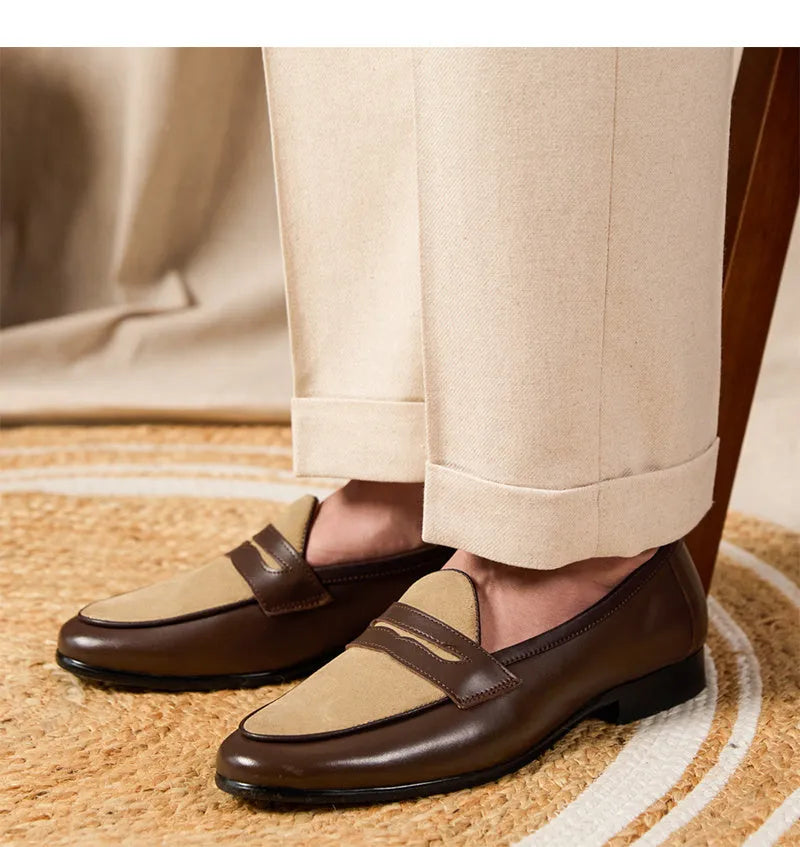 Coffee grey suede leather loafers with rubber sole and British style design