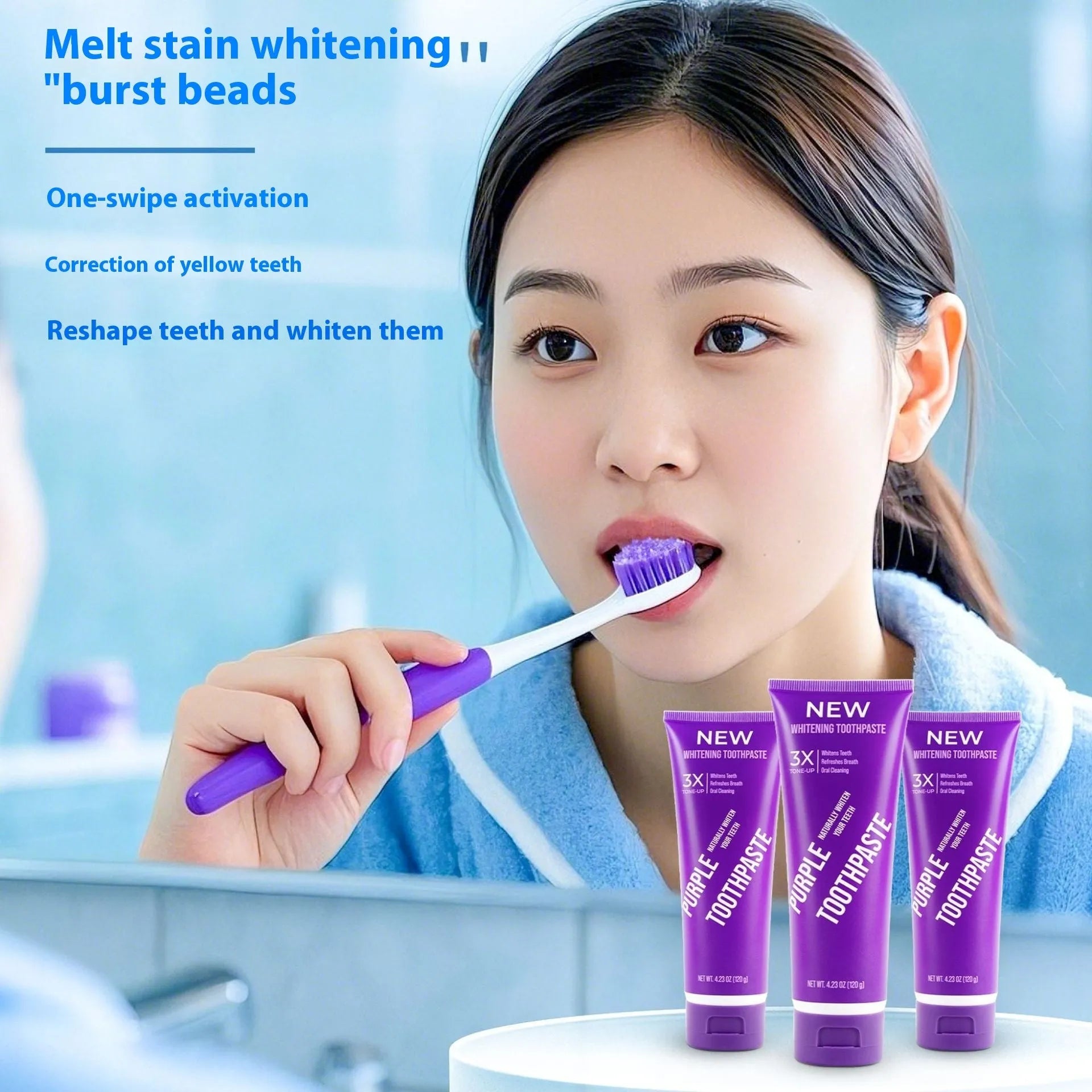 Purple whitening toothpaste in 120g tube for adult yellow stain removal