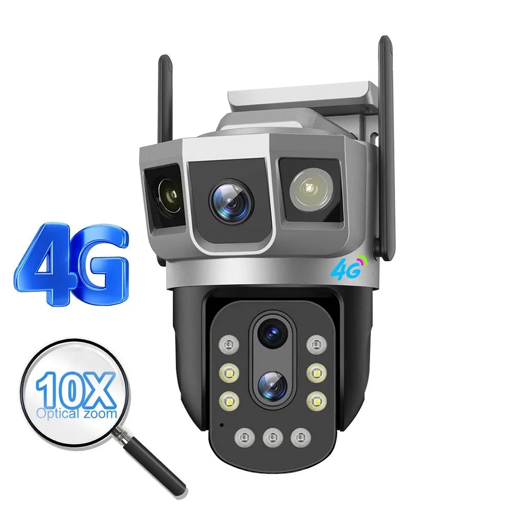 V380 outdoor smart security camera with solar panel and 10x zoom capability