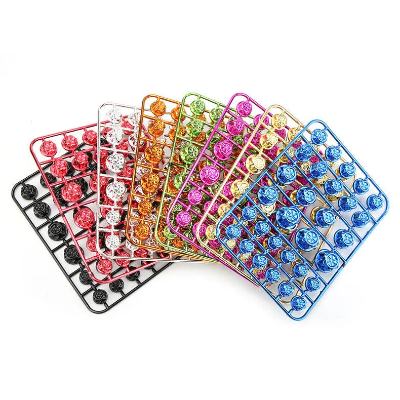 Set of 30 coloured ABS plastic motorcycle engine screw caps in black, red, gold, blue, silver, green, orange and purple