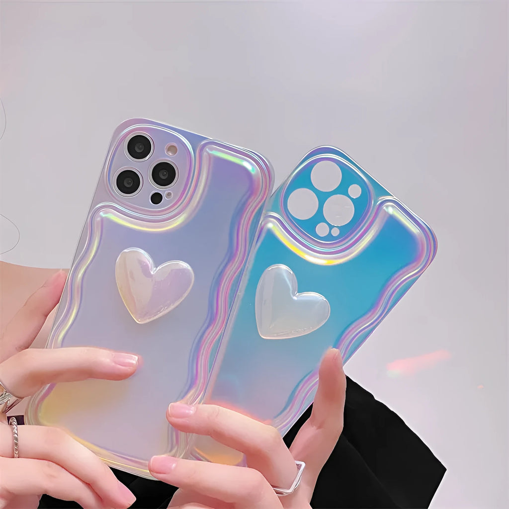 Silicone iPhone case with laser heart 3D air cushion design in three-dimensional love colour
