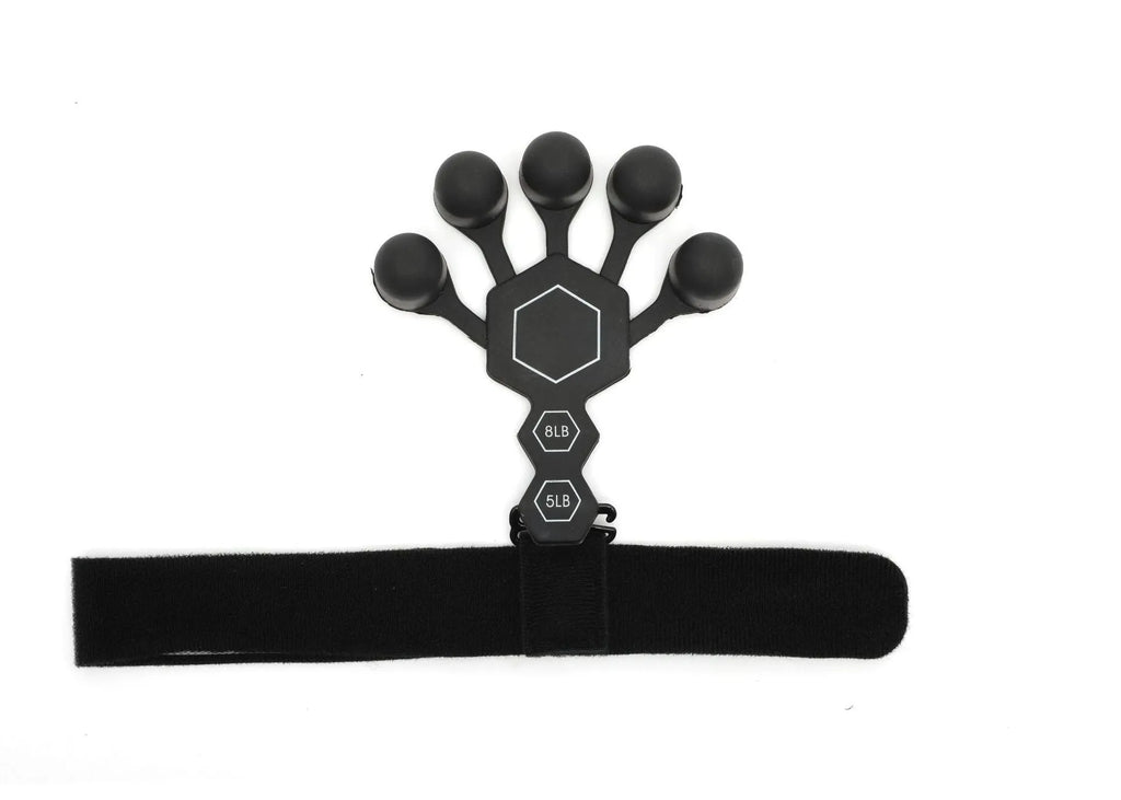 Men's silicone five-finger hand trainer in black or grey for adult grip and rehabilitation training