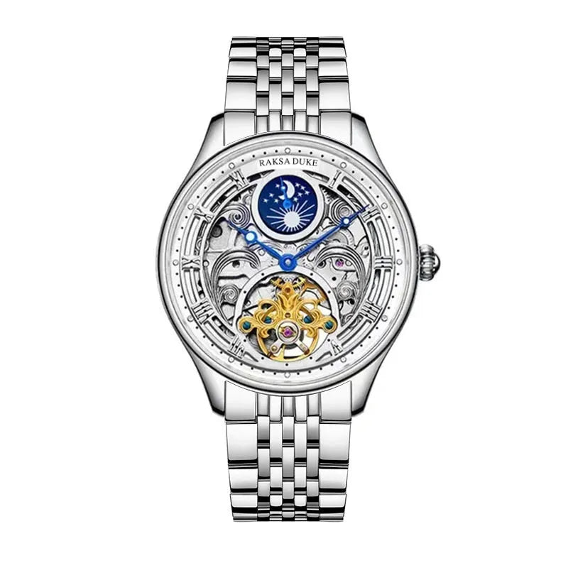 Men's stainless steel business waterproof watch with a 16mm thick case.