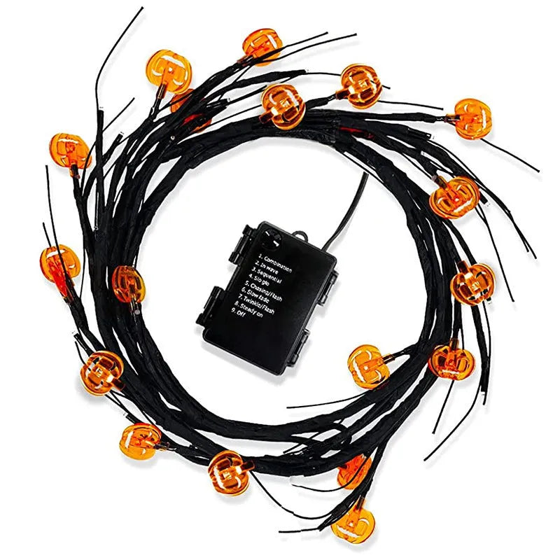 Halloween LED willow vine string light with 18 bat or pumpkin rattan lights, 100 LEDs and 2000 mm length