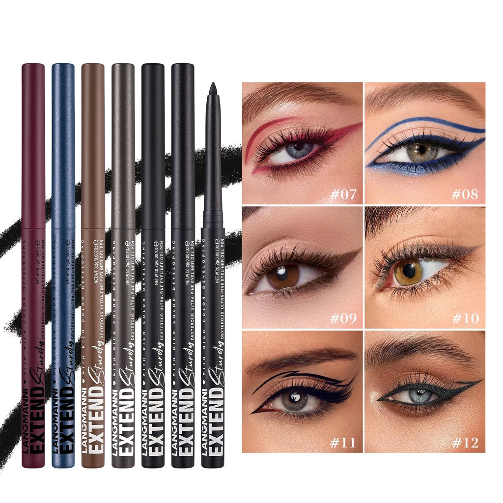 12 colourful gel glitter eyeliner pencils in vibrant shades with waterproof formula