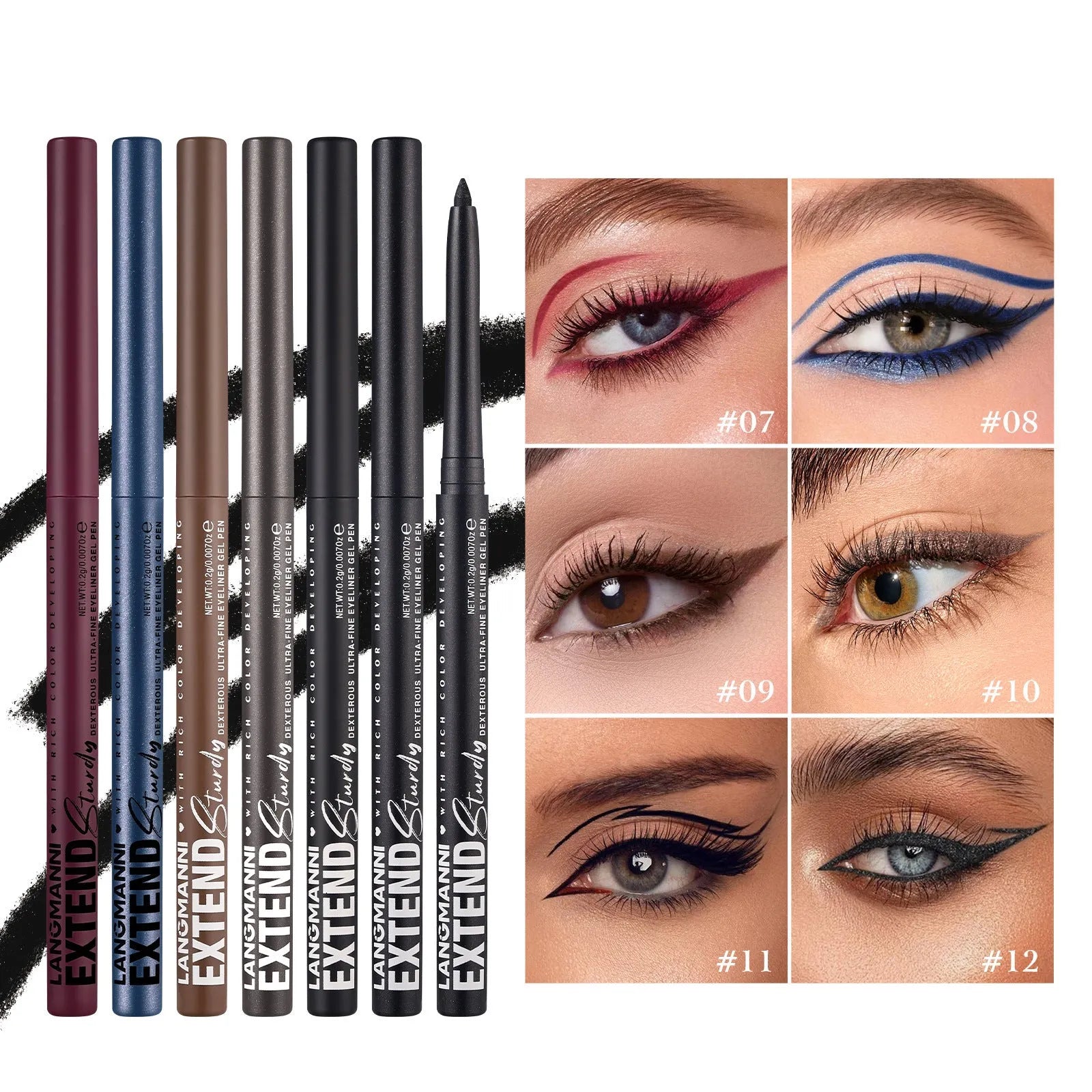 12 colourful gel glitter eyeliner pencils in vibrant shades with waterproof formula