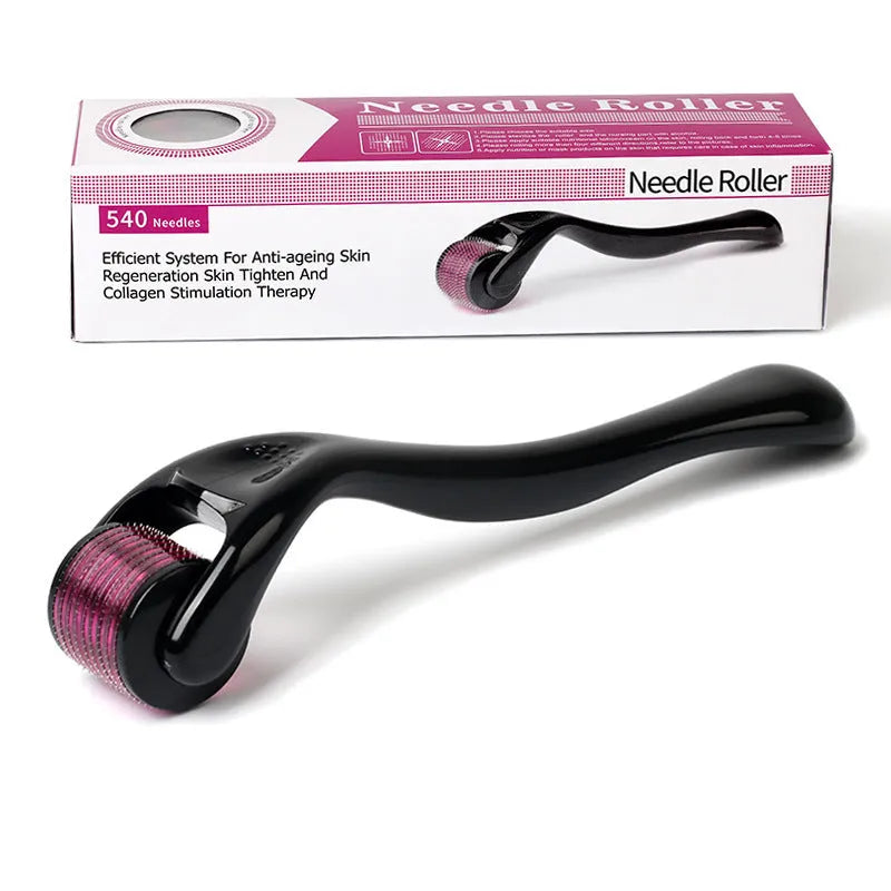 Titanium derma roller with 540 needles for facial skin, hair, beard, and body treatment