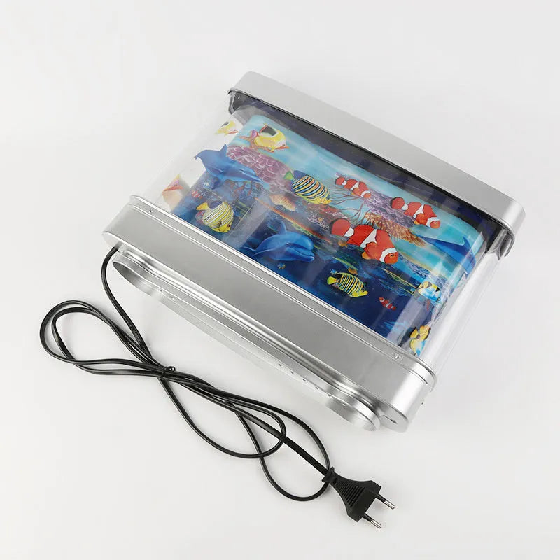 LED aquarium night lamp with plastic shell, fish design, 5W power, IP43 rating, and 30cm x 7cm x 23cm size