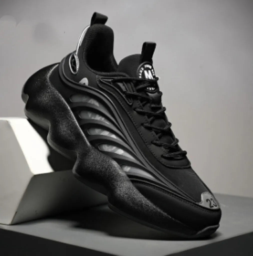 Men's retro low-top mesh dad shoes with thick wear-resistant sole, front lace-up, black or white, sizes 39-45