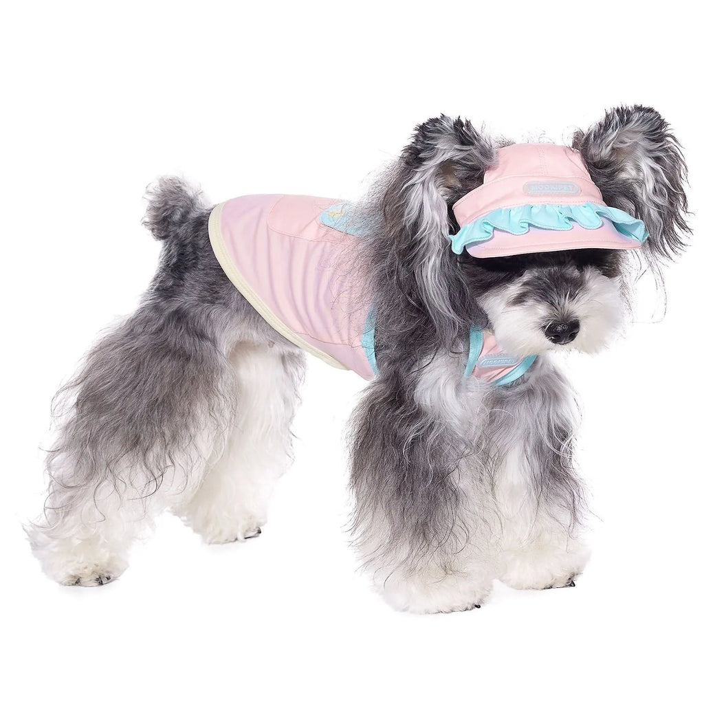 Pink casual summer dog hat with exposed ears for small dogs Bichon Schnauzer nylon spandex