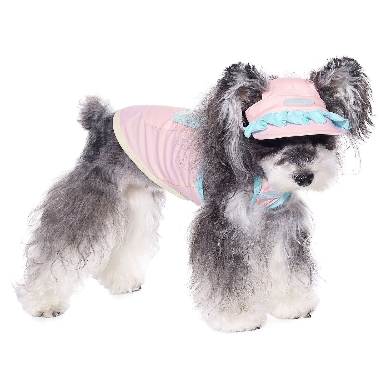 Pink casual summer dog hat with exposed ears for small dogs Bichon Schnauzer nylon spandex