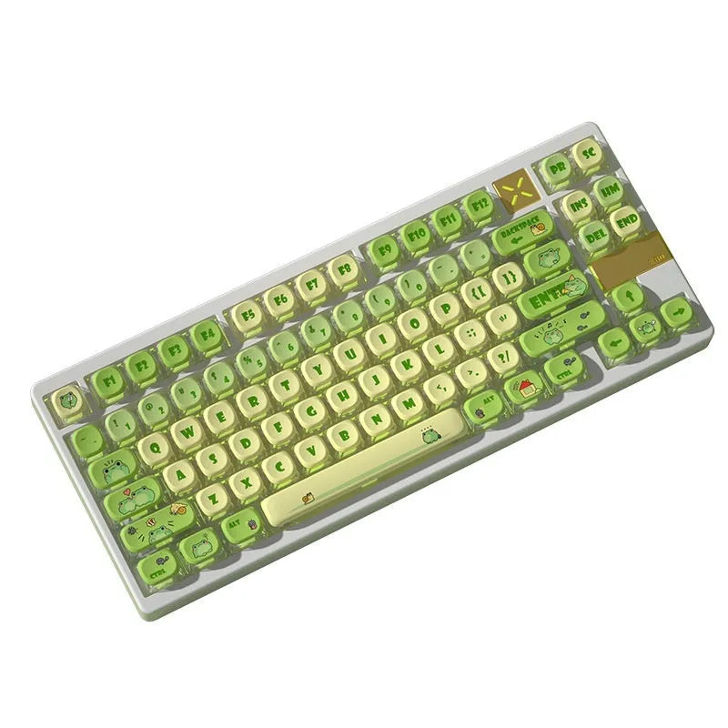 Round frog four-sided transparent pudding keycap set, PBT PC, OEM height, translucent characters
