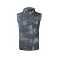 Black men's sleeveless t-shirt with silver pastebrushing texture and stand collar, showing pullover vest styling
