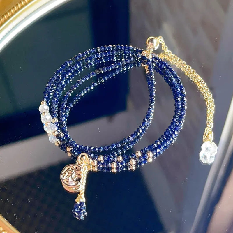 Blue sand stone three-ring bracelet for women with handmade multi-layer design