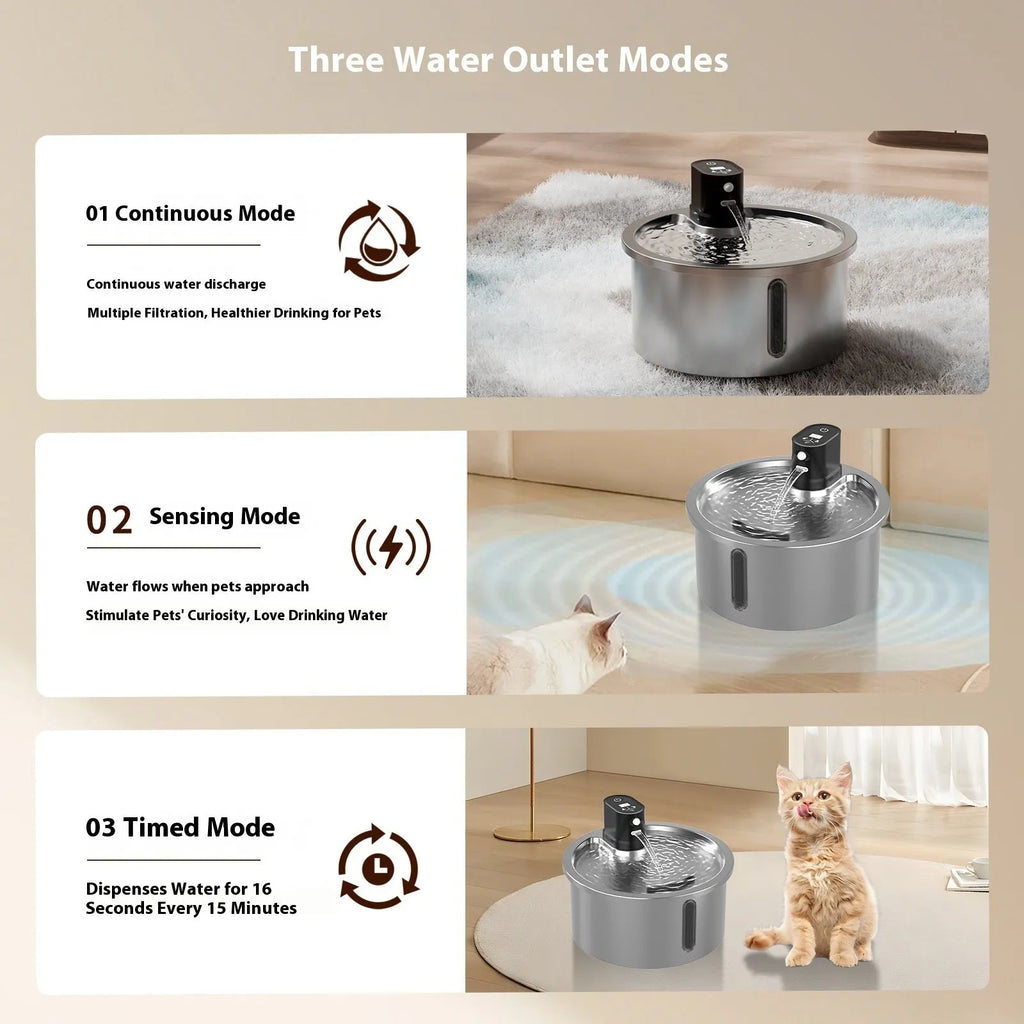 Stainless steel pet water fountain with constant temperature heating base