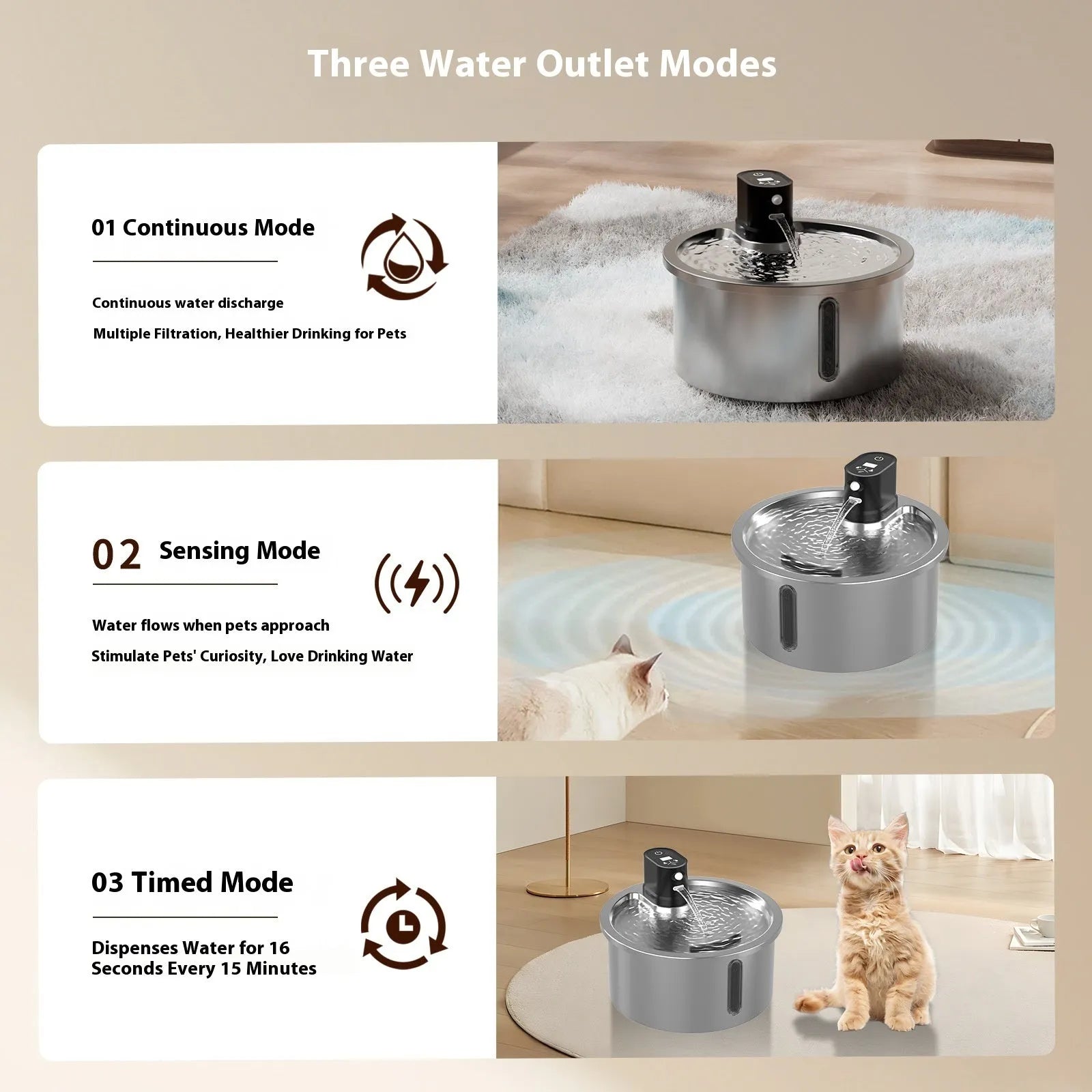 Stainless steel pet water fountain with constant temperature heating base