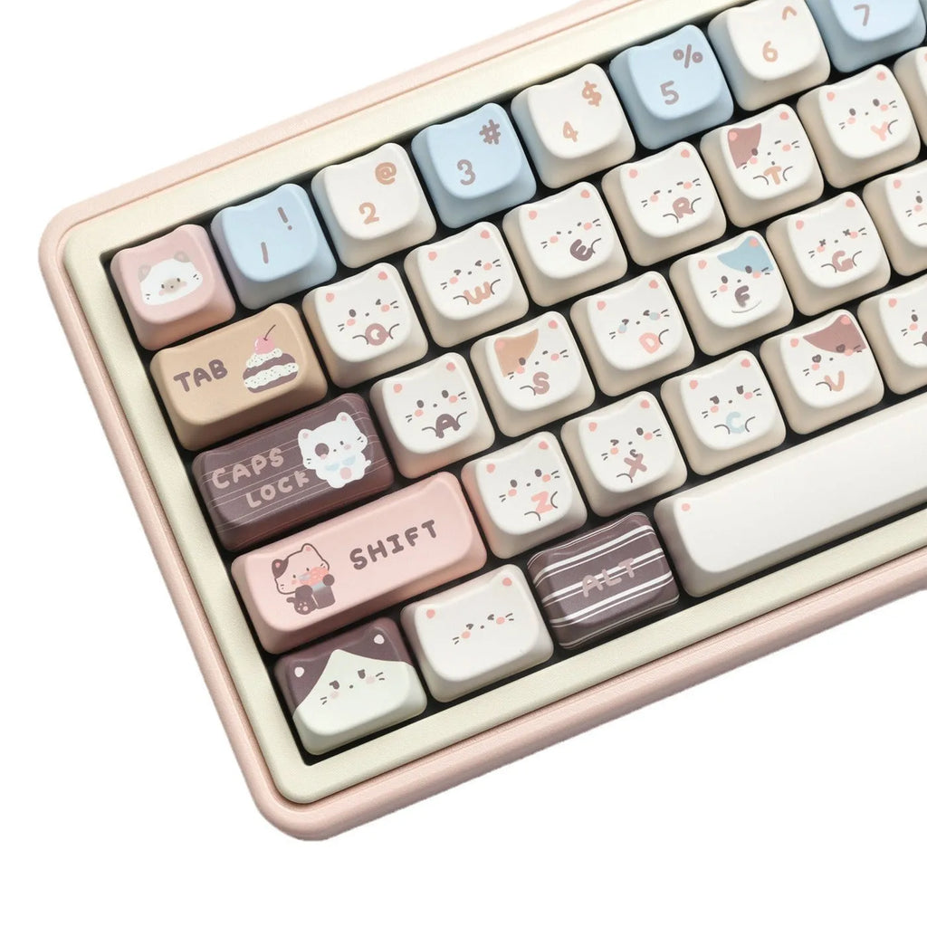 Sea salt cat themed PBT mechanical keyboard keycap set with March 7u spacebar supplement