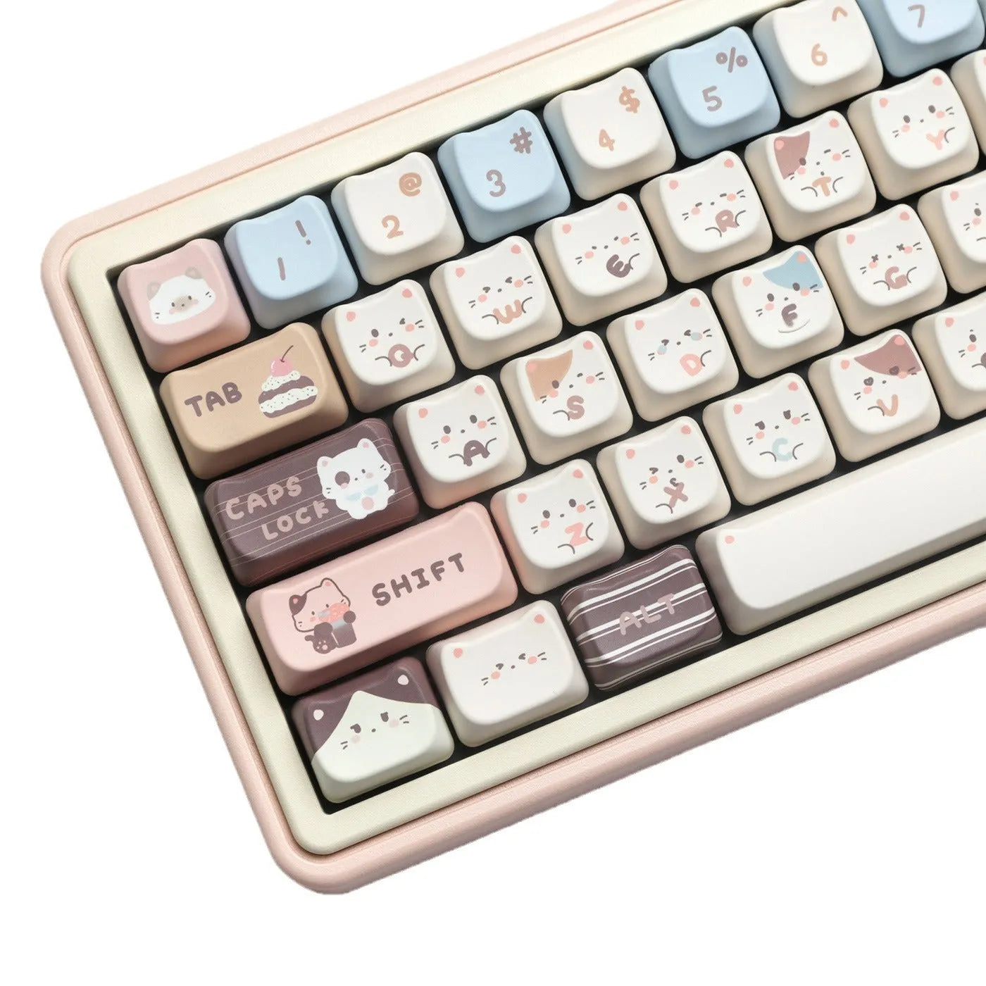Sea salt cat themed PBT mechanical keyboard keycap set with March 7u spacebar supplement