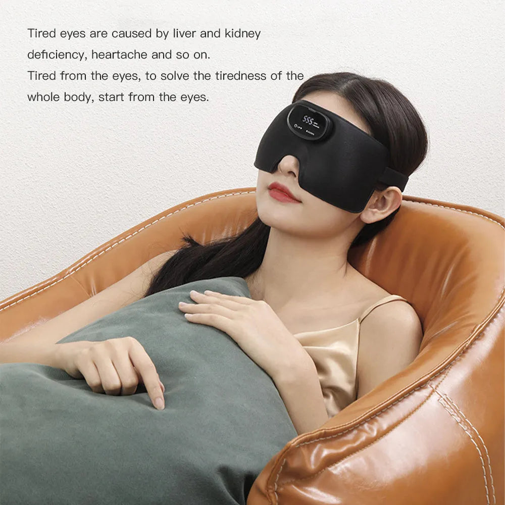 Black EMS smart sleep eye mask, USB rechargeable, 245mm x 95mm x 20mm, polyester ABS silicone
