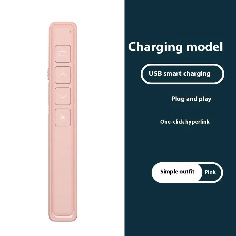 A whiteboard remote control pen with a universal USB receiver, shown in black, white, and pink colour options.