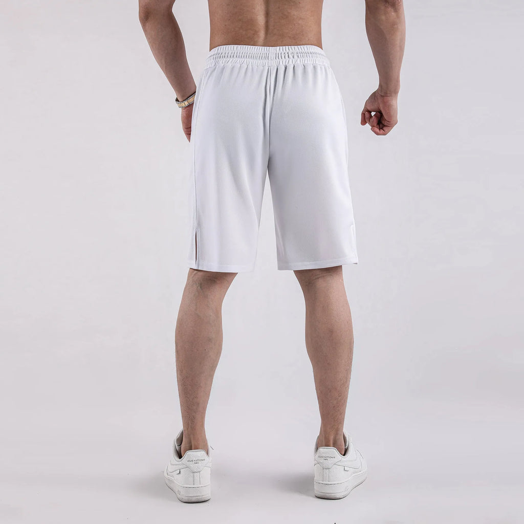 Men's black quick-drying mesh shorts with elastic waistband and loose casual fit