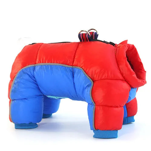 Thick warm cotton dog winter coat in silver, pink, red, camouflage and blue colour options, sizes S to 4XL