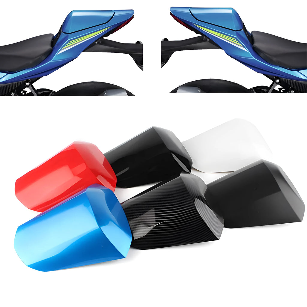 GSXR1000 motorcycle rear cowl seat cover in ABS plastic, shown in available colours.