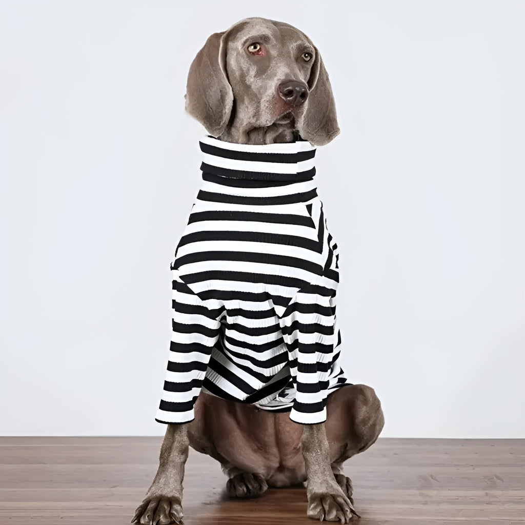 Black and white polyester thin inner layer dog clothing for large breeds showing size range from M to XXXL