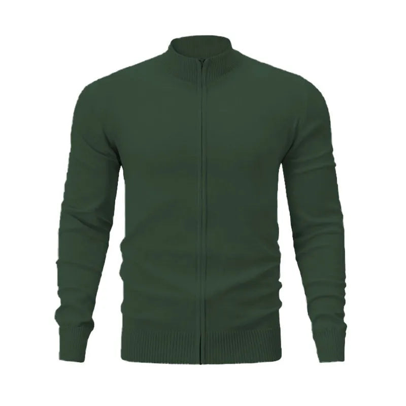 Casual zip-front sports sweater with stand collar in cotton fabric, loose fit, multiple colour options