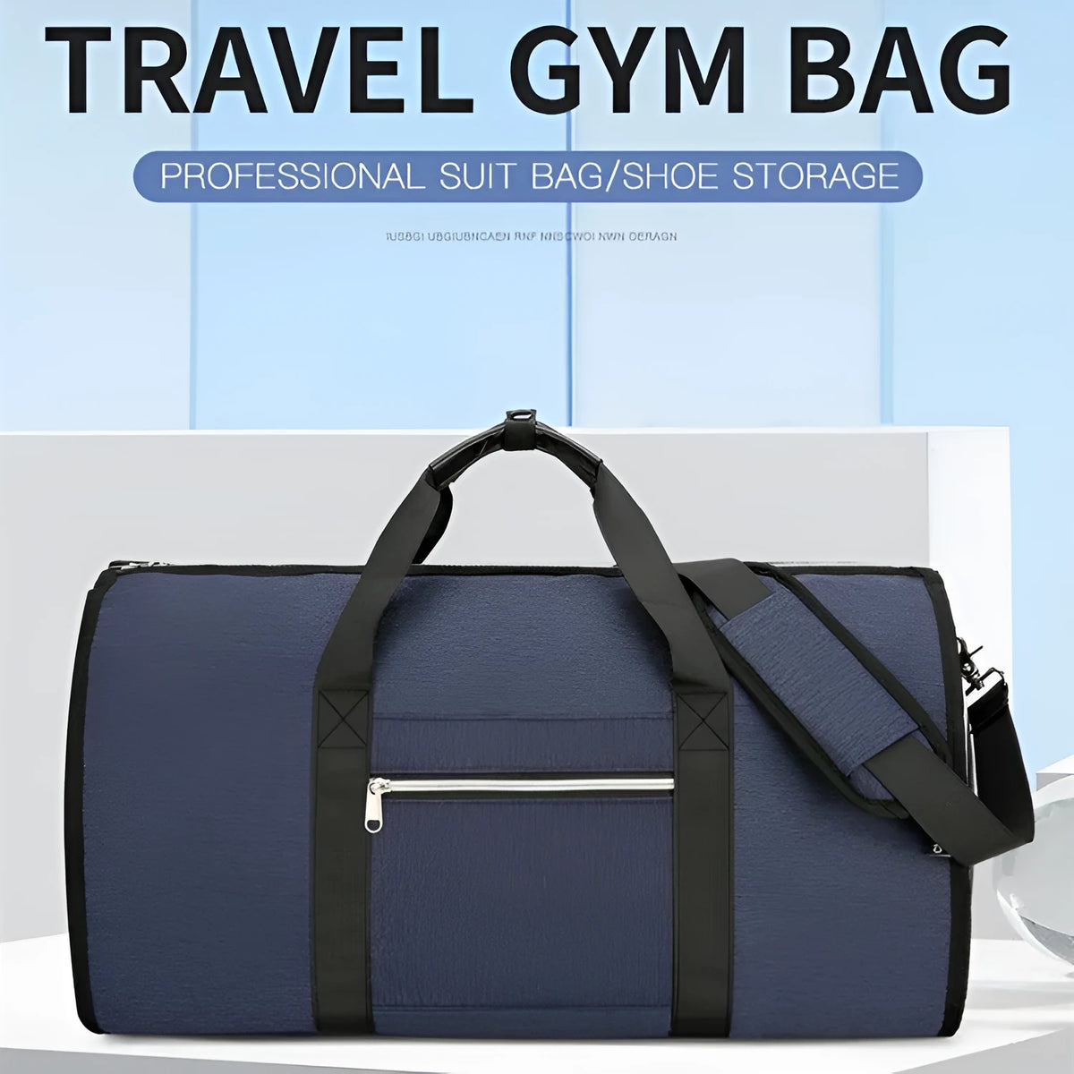 Oxford cloth sports bag in grey colour showing dry-wet separation compartments and breathable waterproof lining