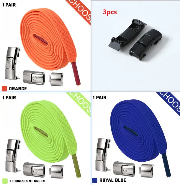 8mm widened flat elastic shoelaces with press lock mechanism in black and white for sneakers