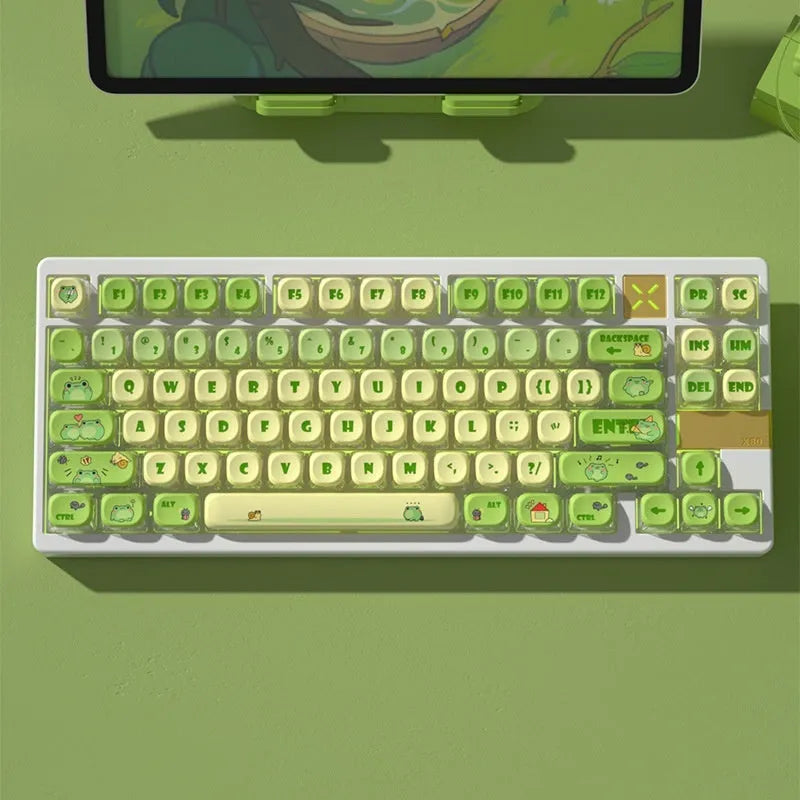Round frog four-sided transparent pudding keycap set, PBT PC, OEM height, translucent characters