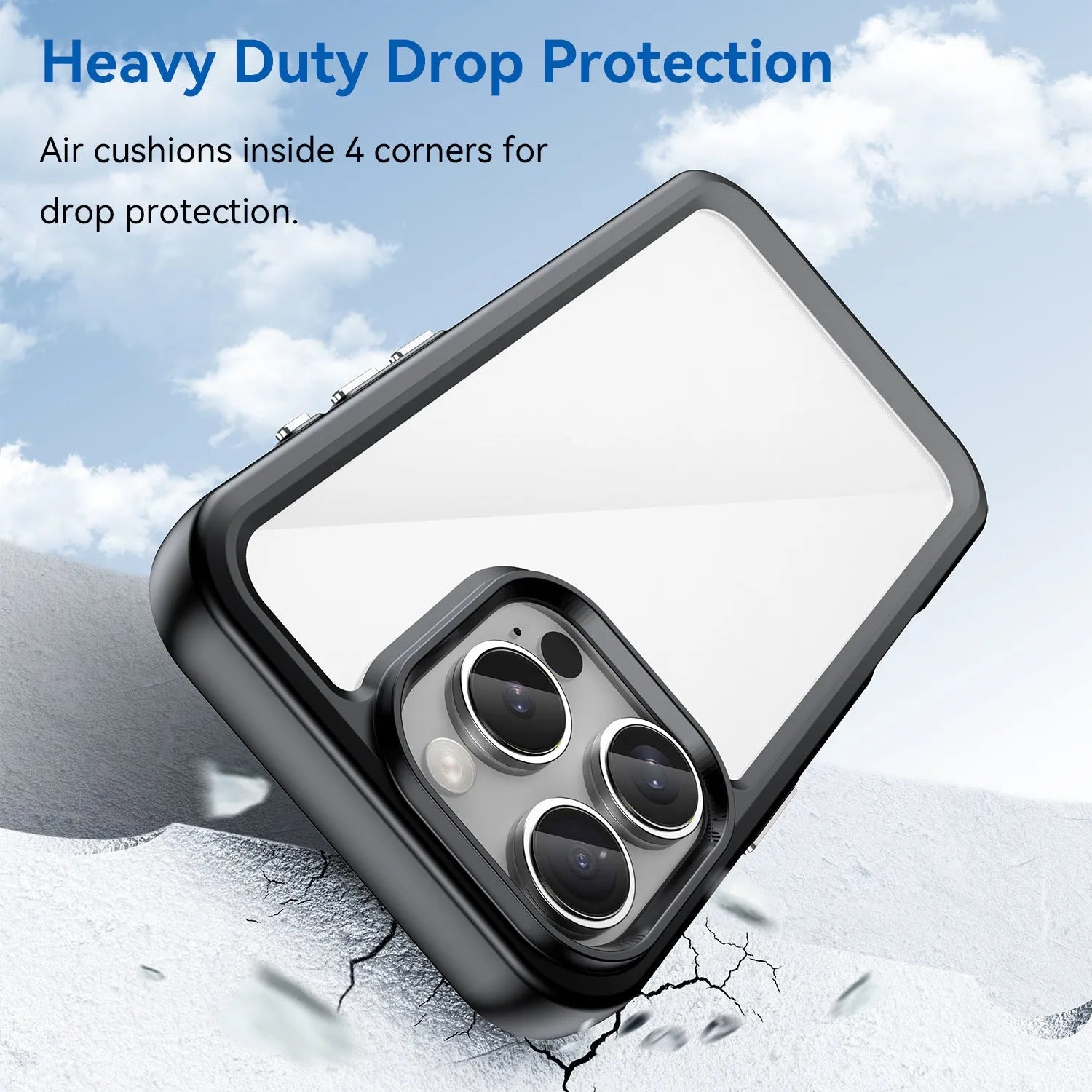Plastic transparent backboard protective cover for Apple iPhone in PC TPU material, anti-fall phone case with clear design