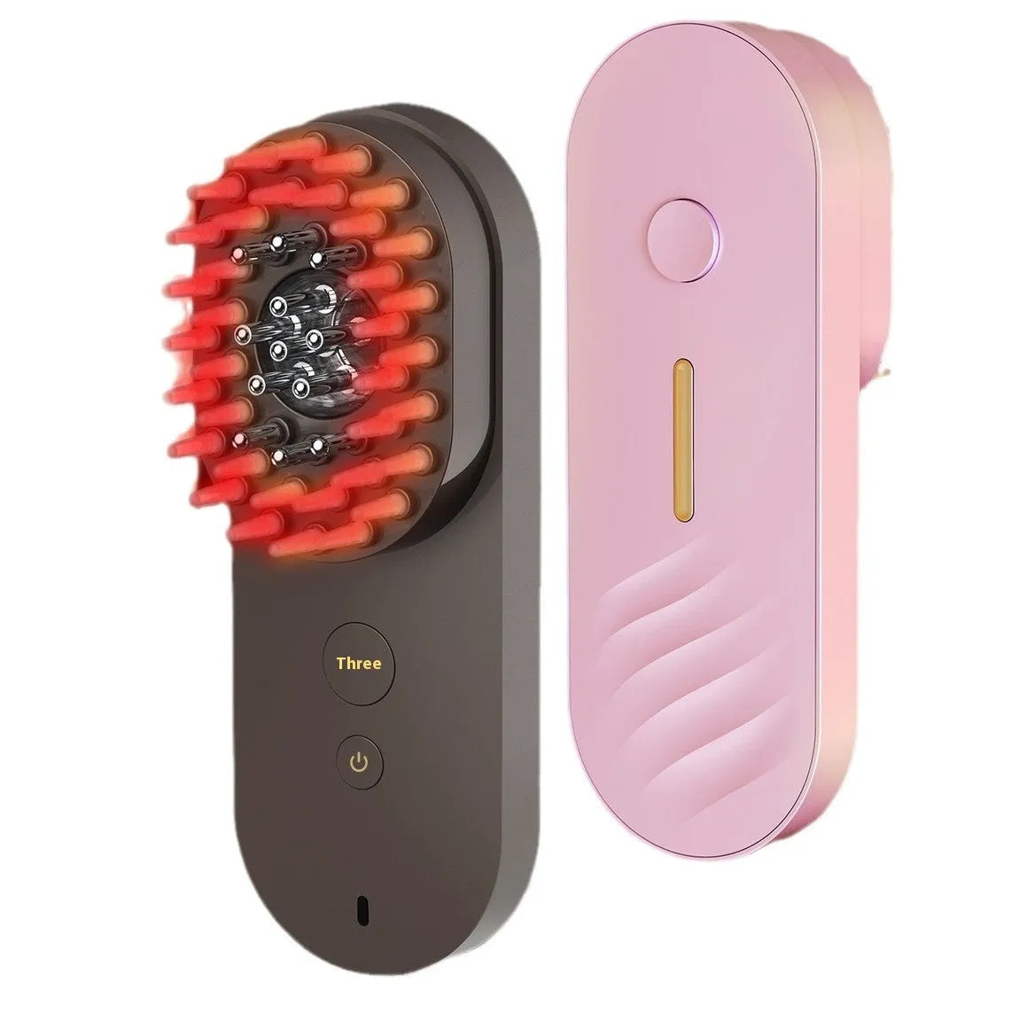 Smart massage comb with red light technology for head care in pink and black colour options