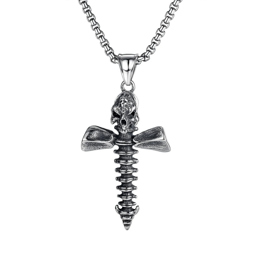 Men's silver skull necklace with stainless steel chain and alloy pendant in sports-style design