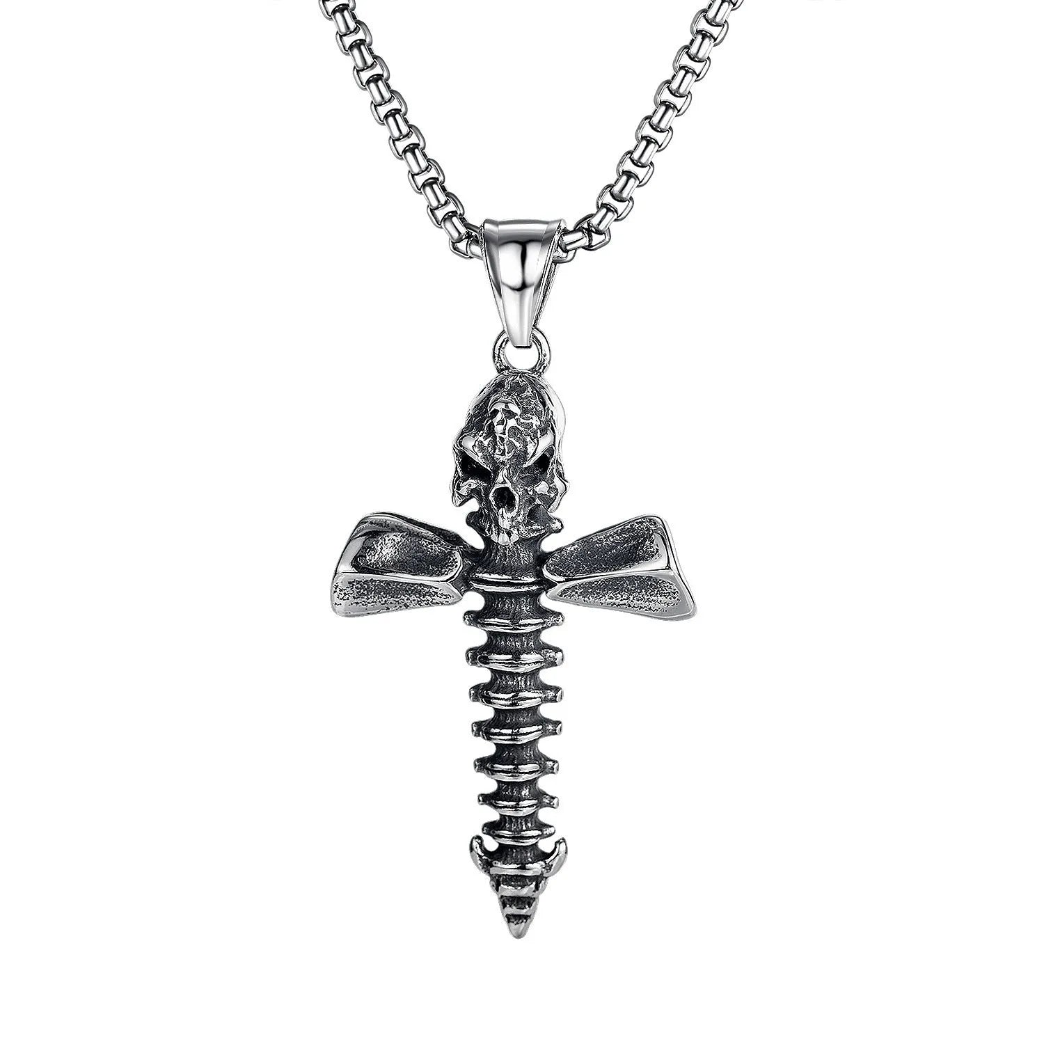 Men's silver skull necklace with stainless steel chain and alloy pendant in sports-style design