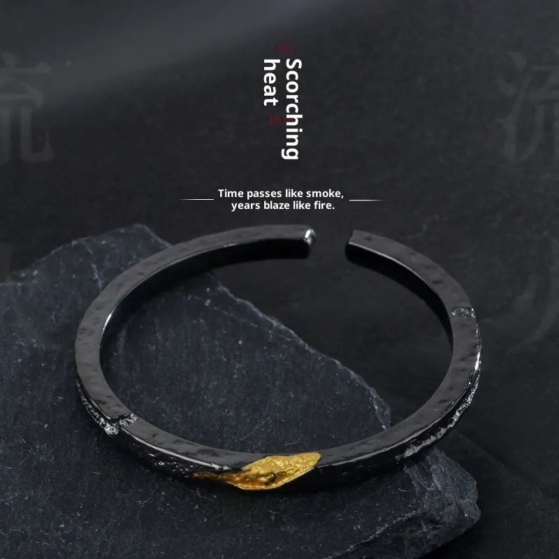Men's copper open cuff bracelet with electroplated SH198 Flowing Fire colour finish, casual style