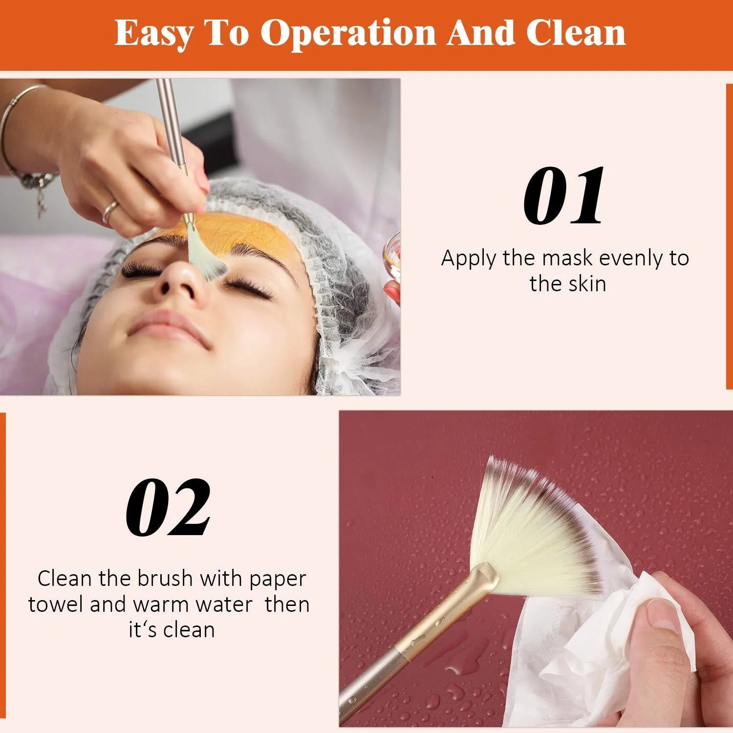 Ten professional champagne-coloured facial fan brushes with acrylic handles and protective covers.