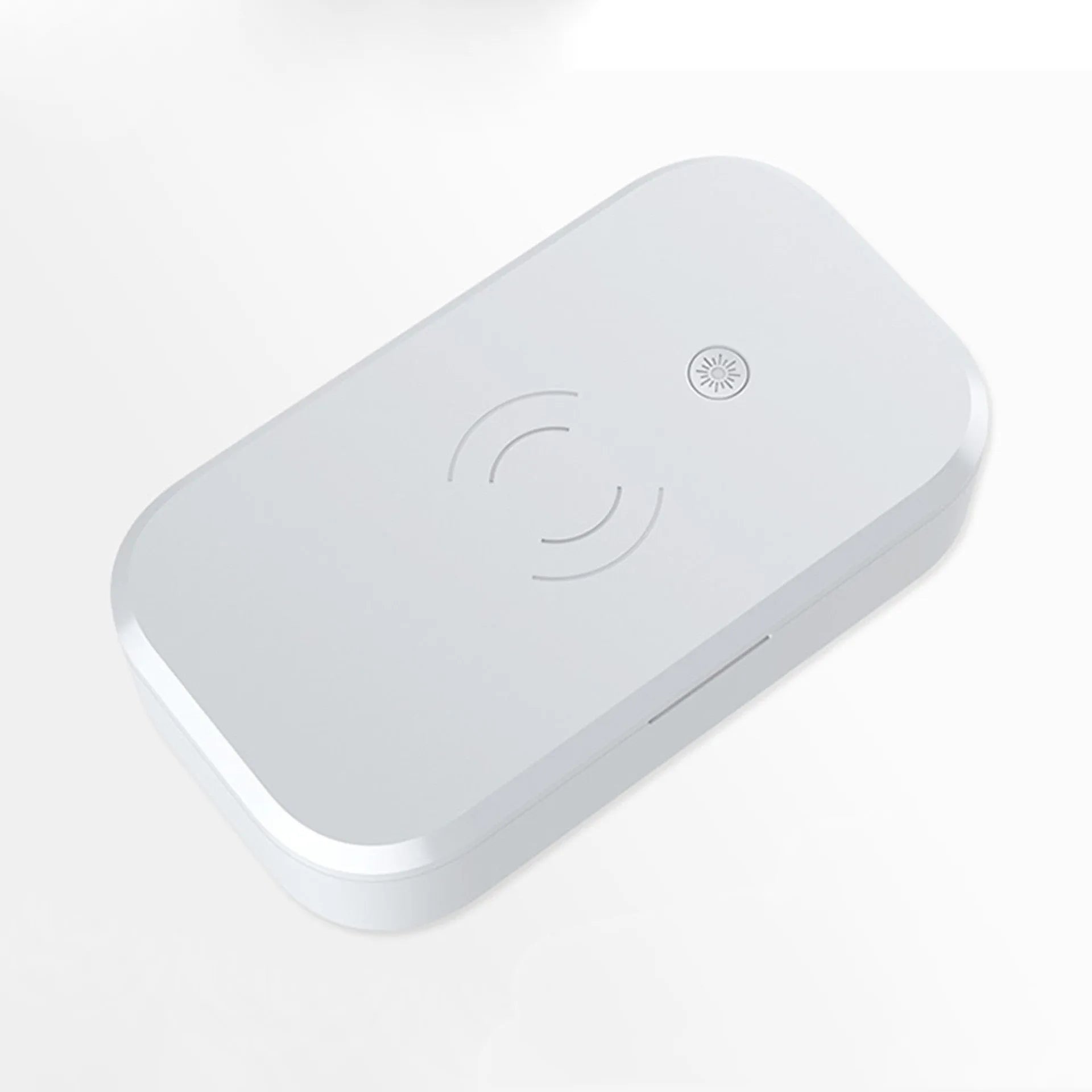 White ultraviolet disinfection box for nail tools and phones with wireless charging pad