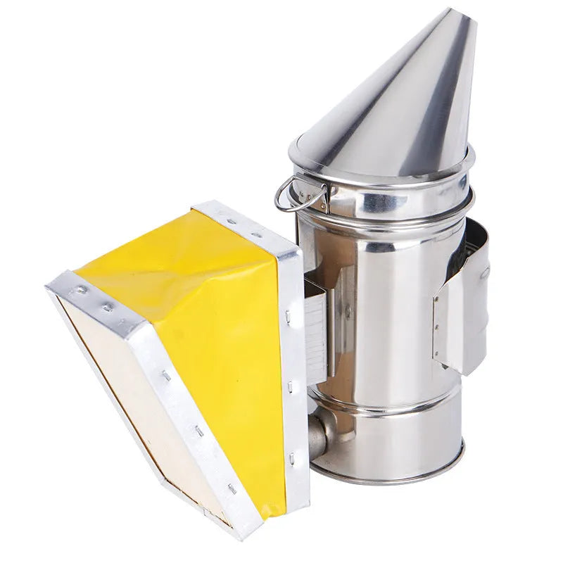Stainless steel bee smoker with leather bellows, portable small bee smoke fogging machine for hive inspection