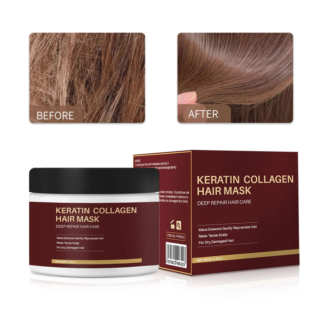 Collagen hair mask 100ml bottle for moisturising and repairing dry, brittle hair