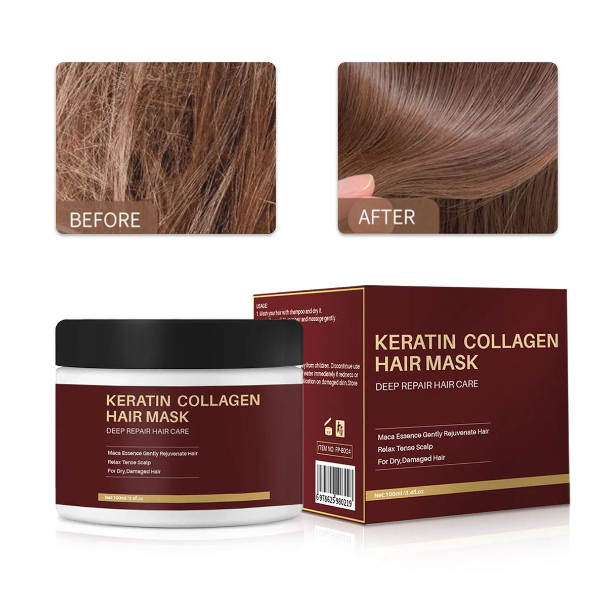 Collagen hair mask 100ml bottle for moisturising and repairing dry, brittle hair