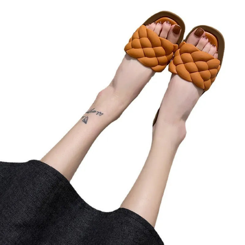 Women's plaid pattern PVC beach sandals with a thick non-slip sole in black, green, orange, or white.