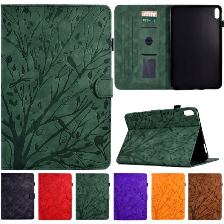 Imitation leather tablet protective case in multiple colours with a built-in stand bracket open.