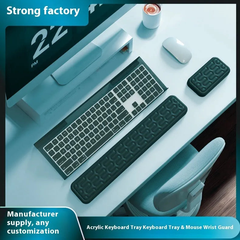 Double-sided resin keyboard and mouse pad with memory foam and wrist rest in multiple colour options