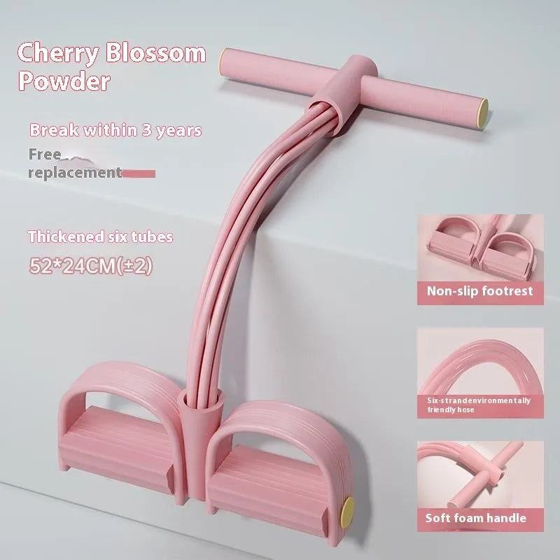 Household TPR pulling rope with pedal base in purple blue pink and cherry blossom colours for waist and arm slimming exercises