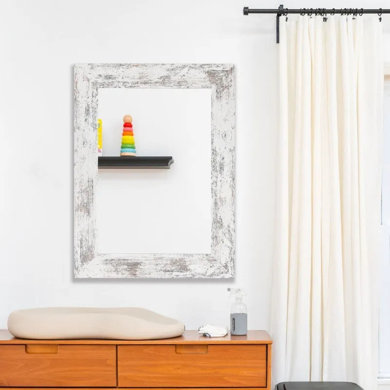 White MDF frame wall mirror with retro Chinese design in modern pastoral style