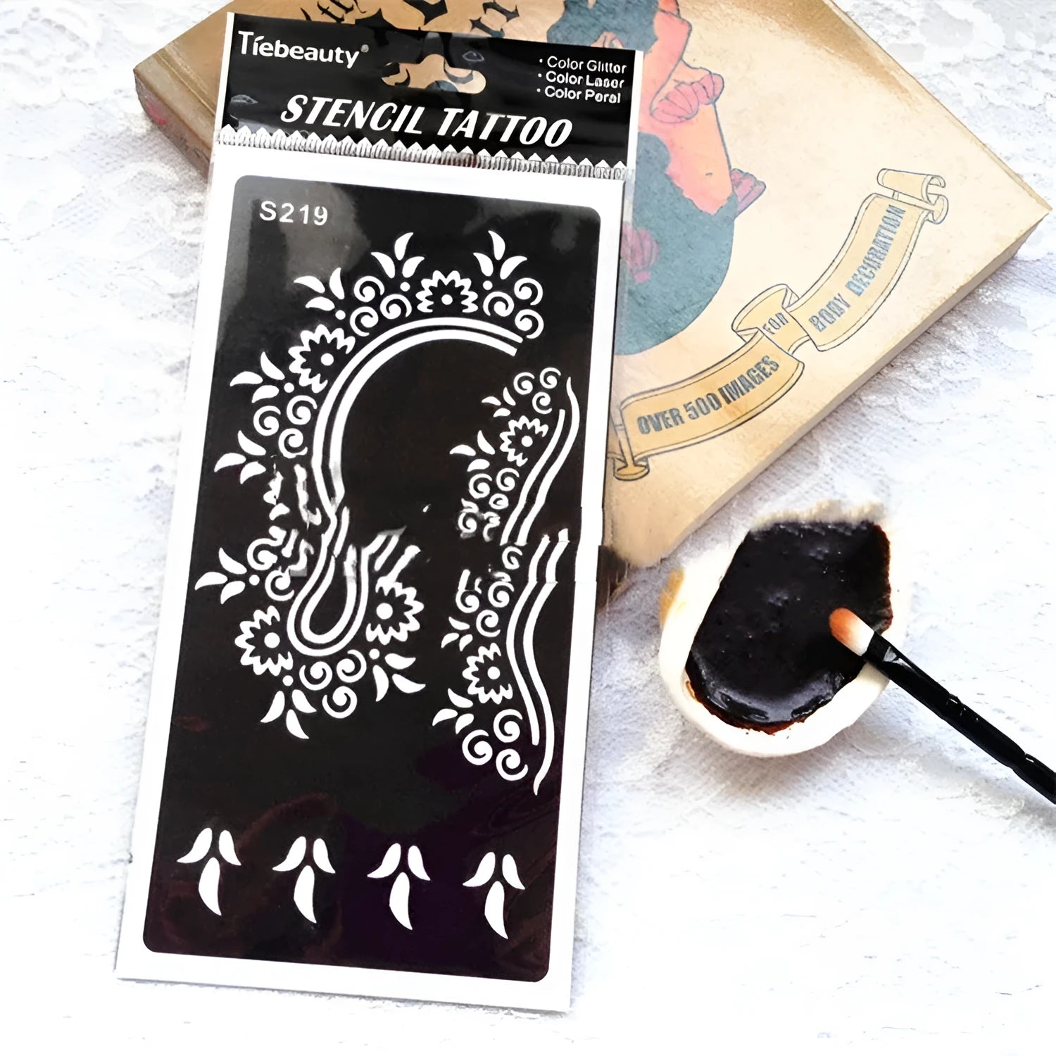A single hollow geometric tattoo template sticker on water transfer paper, showcasing Southeast Asia style design.